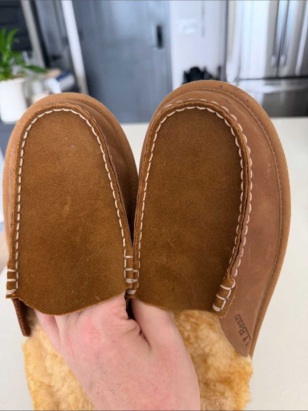 L.L. Bean Brown Suede Shearling Slip-Ons - Picture 6 of 8